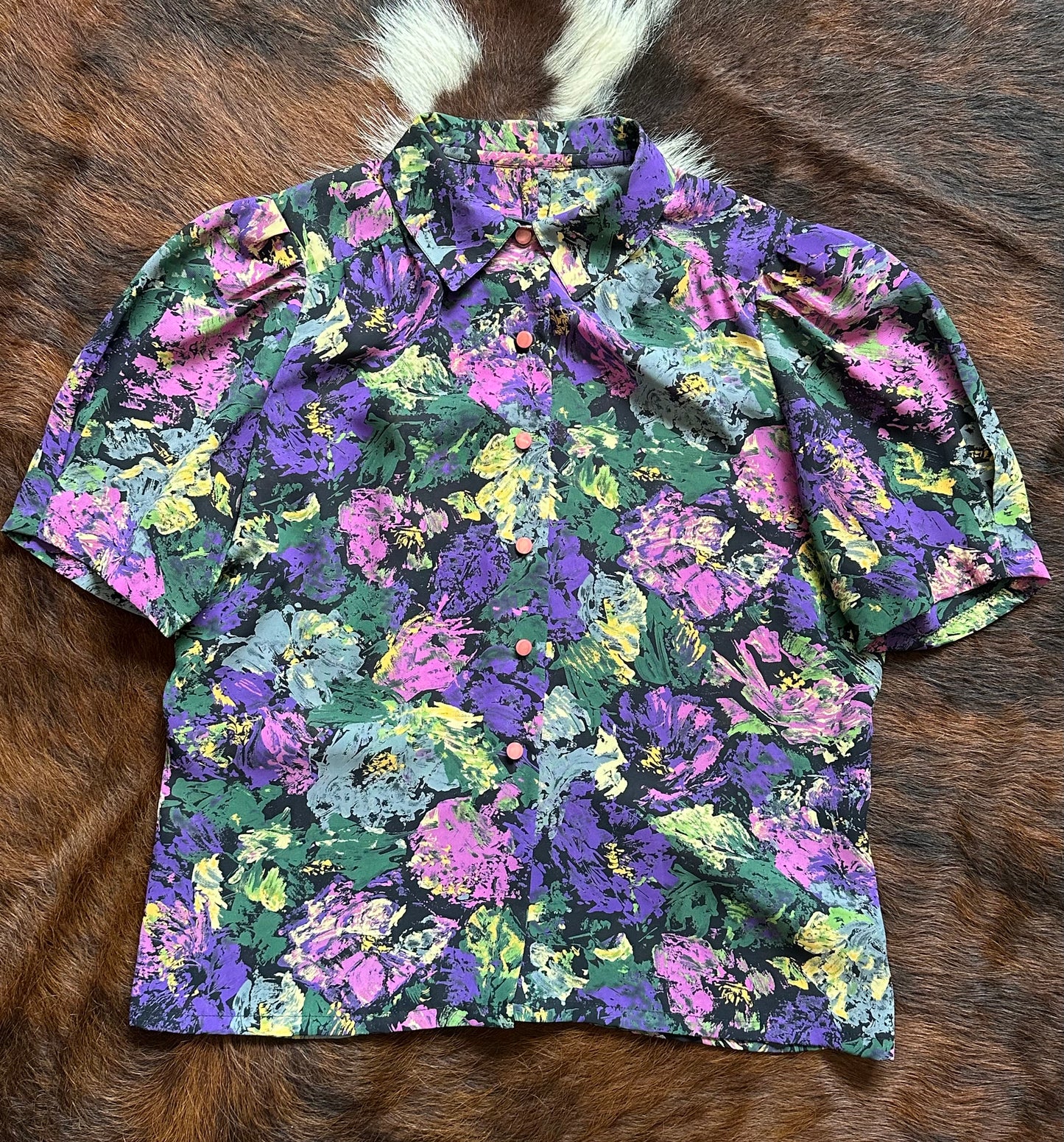 Completo vintage floreale anni ’80/’90 – camicia cropped + gonna plissé