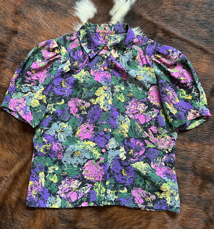 Completo vintage floreale anni ’80/’90 – camicia cropped + gonna plissé
