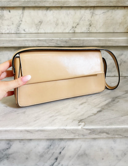Vintage Structured Leather Shoulder Bag – Beige / Camel