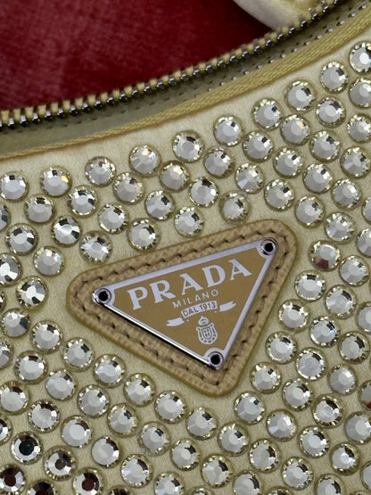 PRADA - Re-Edition 2005 Shoulder Bag – Satin Giallo con Cristalli