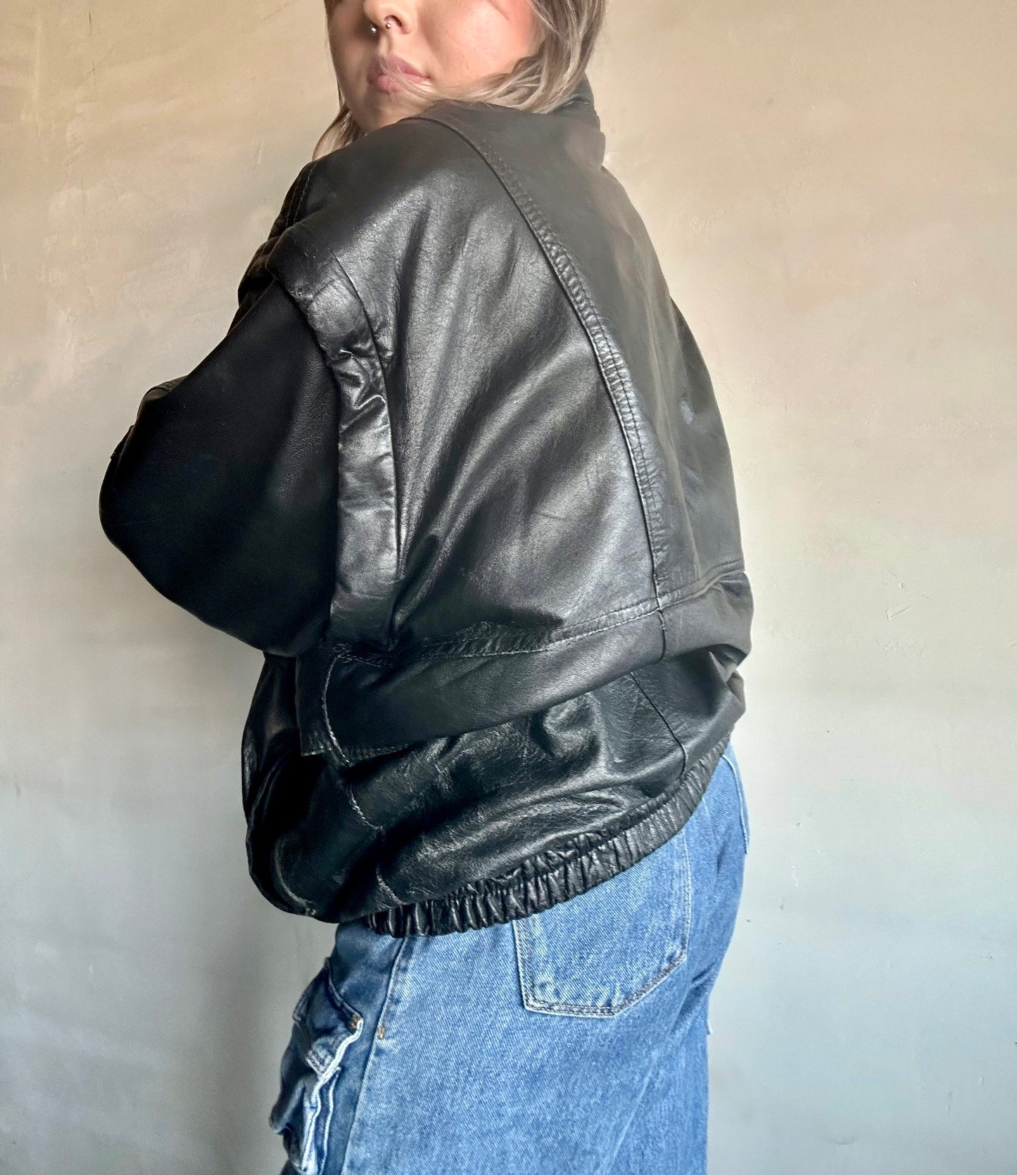 Giacca/gilet bomber in pelle nero