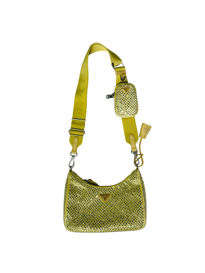 PRADA - Re-Edition 2005 Shoulder Bag – Satin Giallo con Cristalli