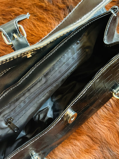 Borsa Baguette Vintage Y2K Nera Effetto Cocco Shoulder Bag