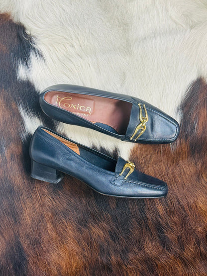 Mocassini Vintage in Pelle Blu con Fibbia Oro | Made in Italy | Tg 36