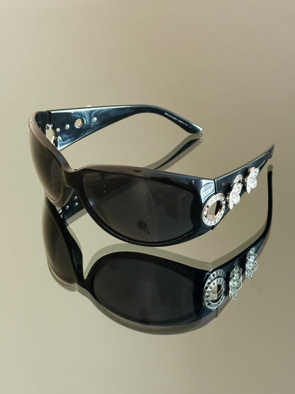 BVLGARI – Occhiali da sole vintage neri con cristalli e dettagli floreali