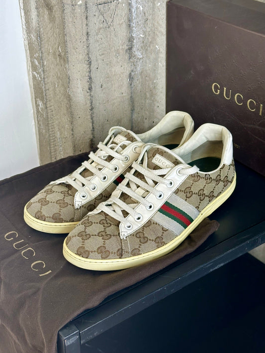 GUCCI - Sneakers GG Monogram Tela & Pelle – Vintage Originali con Box | Tg 38