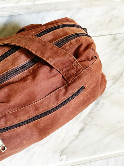 Borsa a spalla in cotone marrone ruggine multipocket – stile Y2K