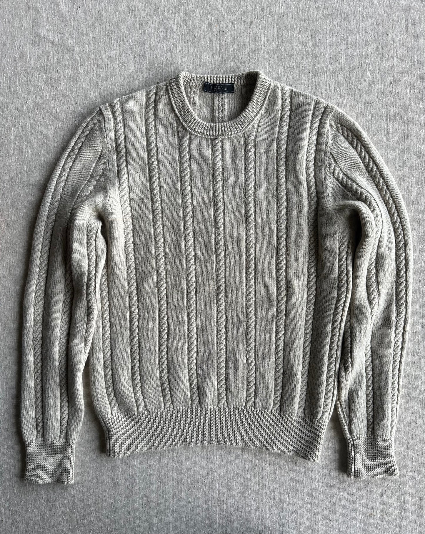 PRADA - Pullover tortora con trecce pura lana vergine