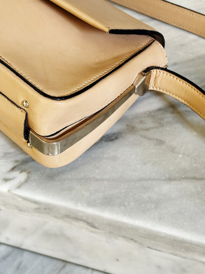 Vintage Structured Leather Shoulder Bag – Beige / Camel