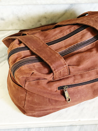 Borsa a spalla in cotone marrone ruggine multipocket – stile Y2K