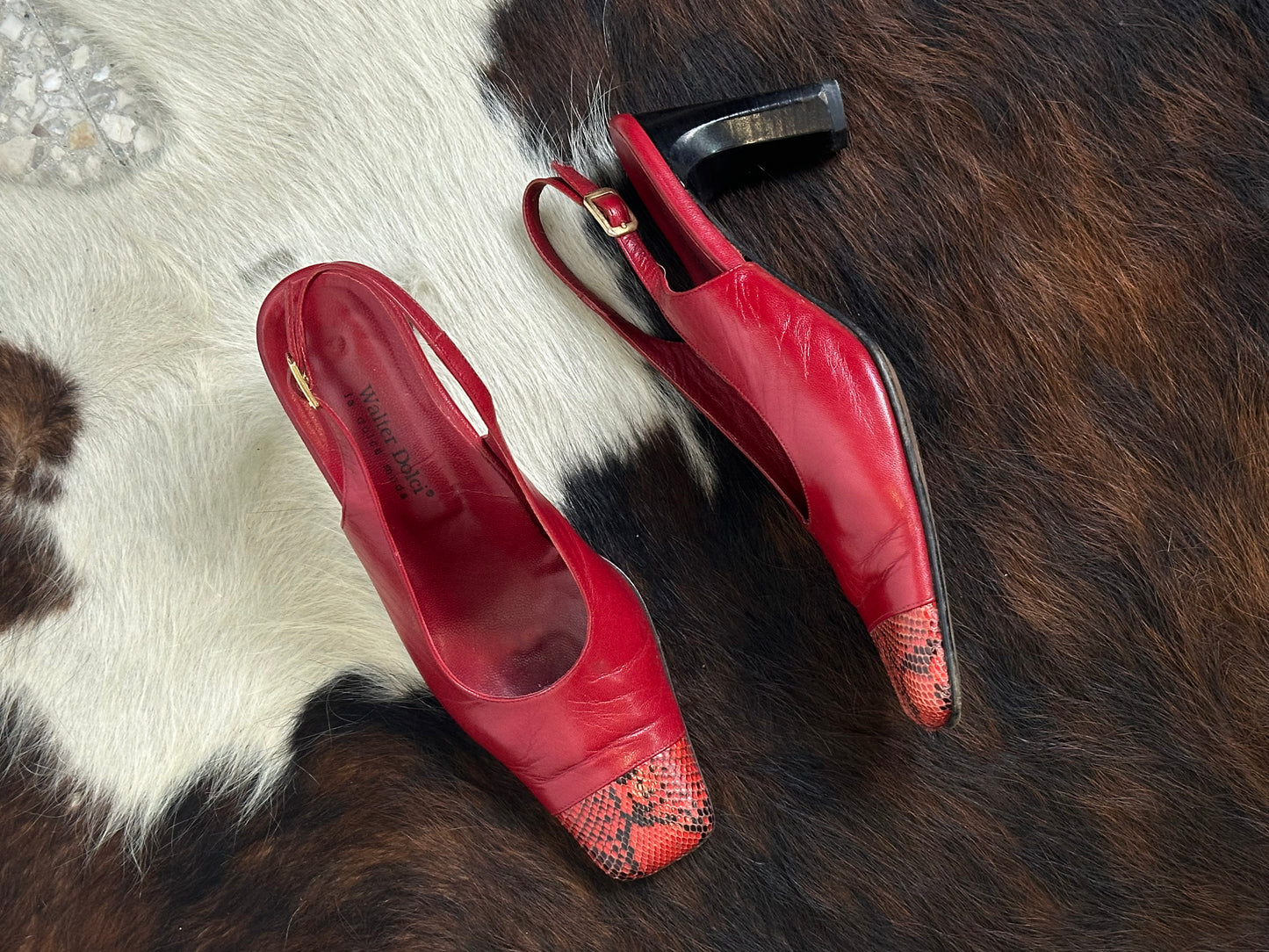 Scarpe Vintage – Slingback in Pelle Rossa con Punta in Pitone | Tg 38