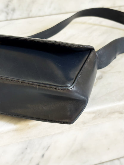 Borsa baguette vintage in pelle blu notte