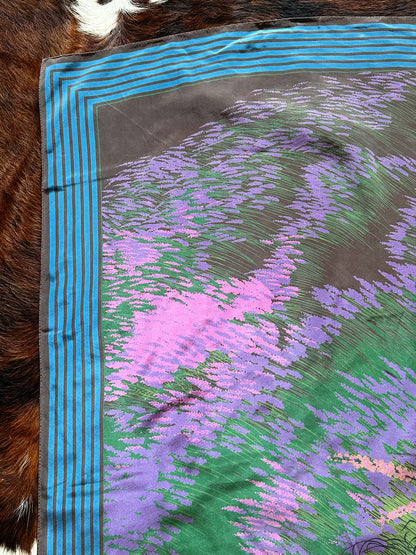 VALENTINO - Foulard Vintage 100% Seta | Motivo Floreale Lavanda e Papaveri Azzurri