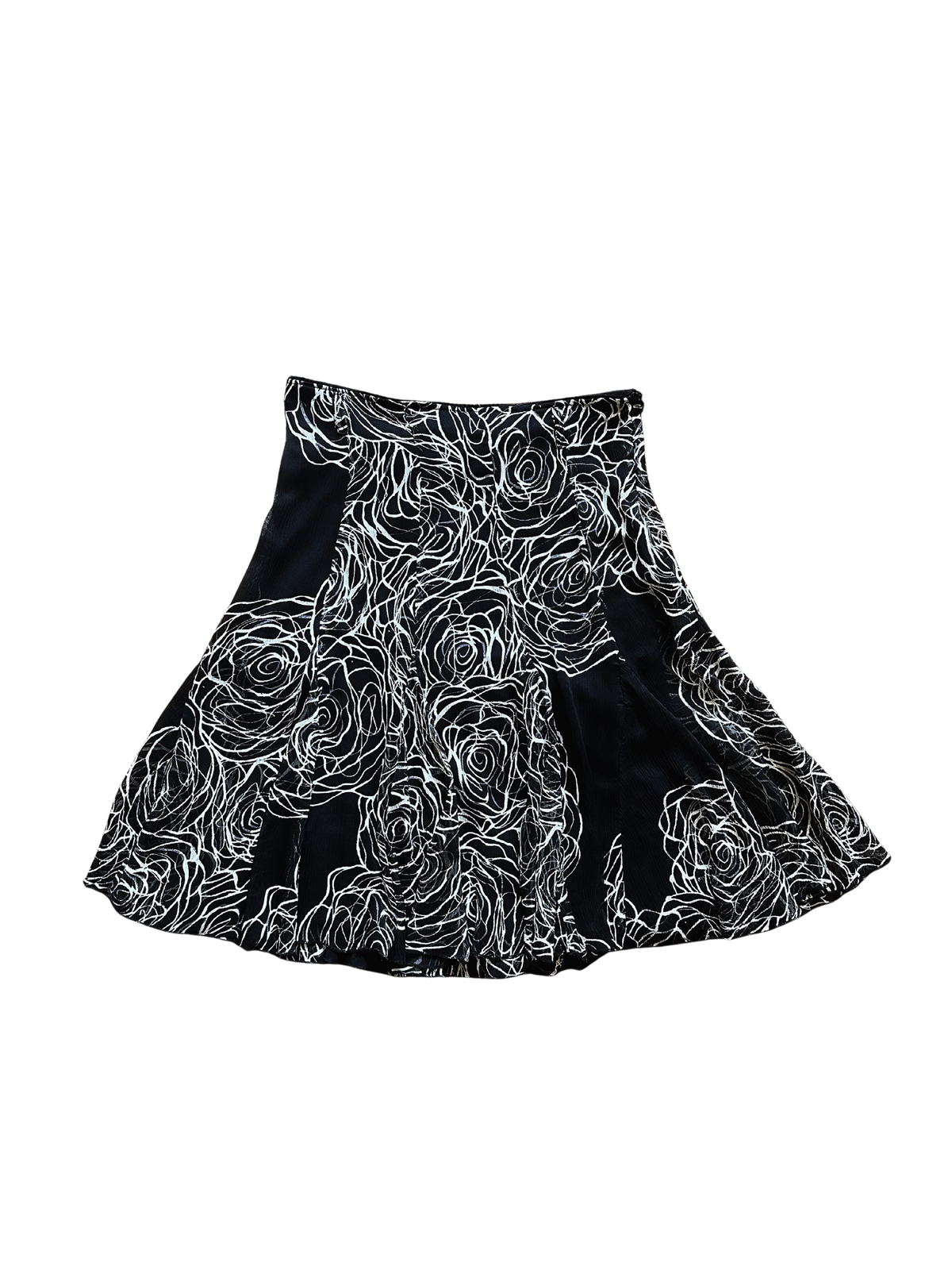 Gonna vintage svasata a rose grafiche bianco e nero | Romantic Gothic | Made in Italy