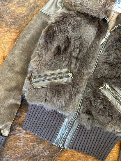 Giacca di pelle aviatore con pelliccia