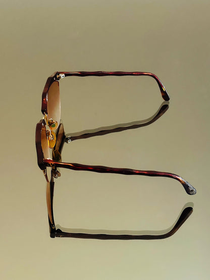 VALENTINO –  Occhiali Da Sole Vintage – Semi Rimless Bordeaux & Oro – Made in Italy