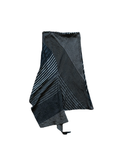 Gonna vintage asimmetrica Made in Italy con righe geometriche e pannello drappeggiato