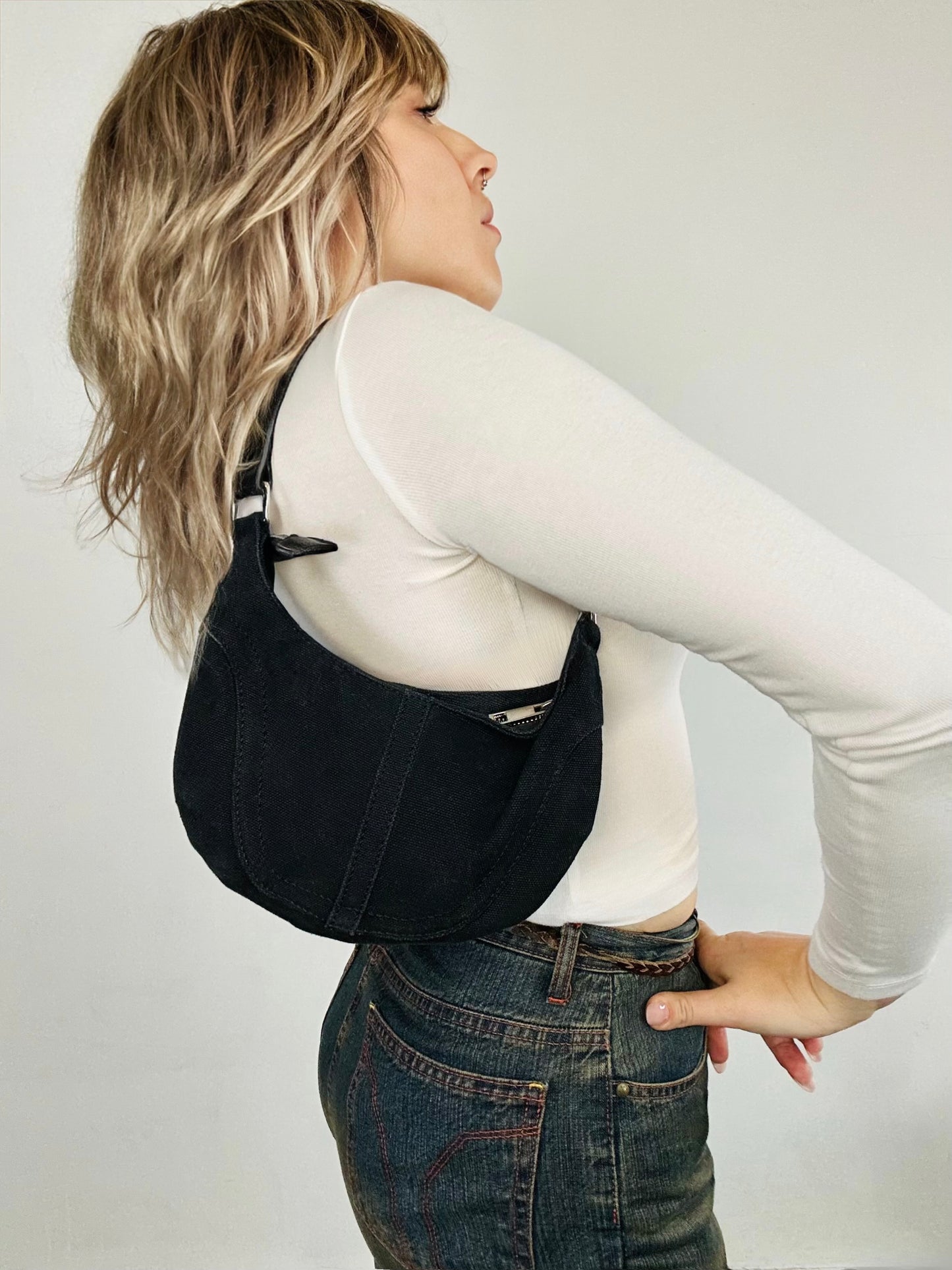 Borsa a Spalla in Denim Nero – Mini Hobo Vintage Y2K