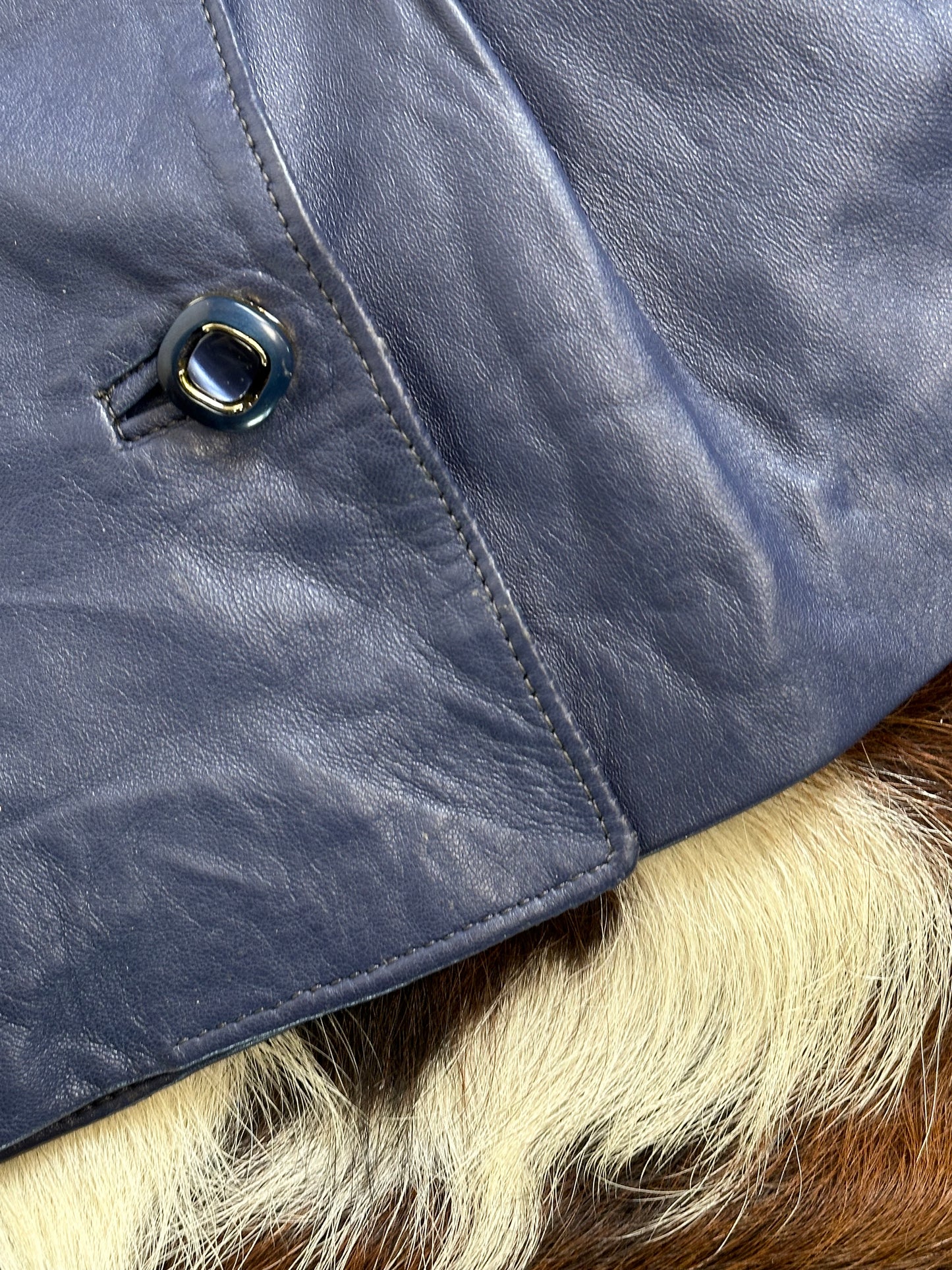 Giacca di pelle blu , doppio petto anni 70