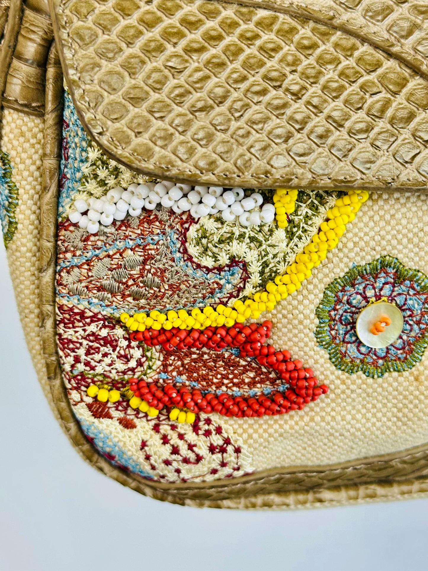 JUST CAVALLI - Borsa hobo-chic Y2K in tessuto ricamato e pelle effetto pitone