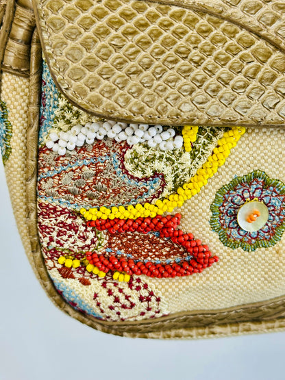 JUST CAVALLI - Borsa hobo-chic Y2K in tessuto ricamato e pelle effetto pitone