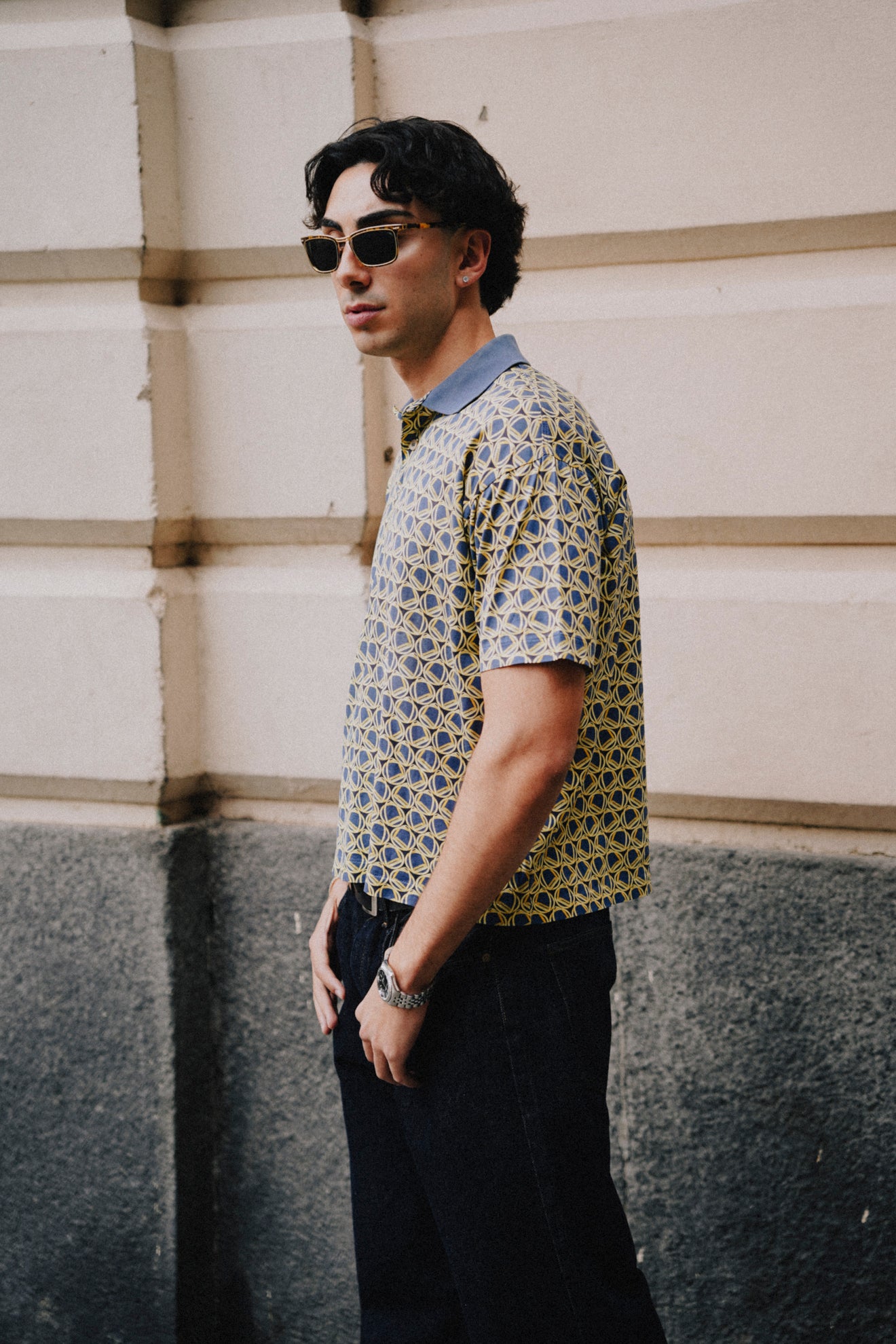 GUCCI - Polo Shirt Vintage ‘80 Blue and Gold Stirrups