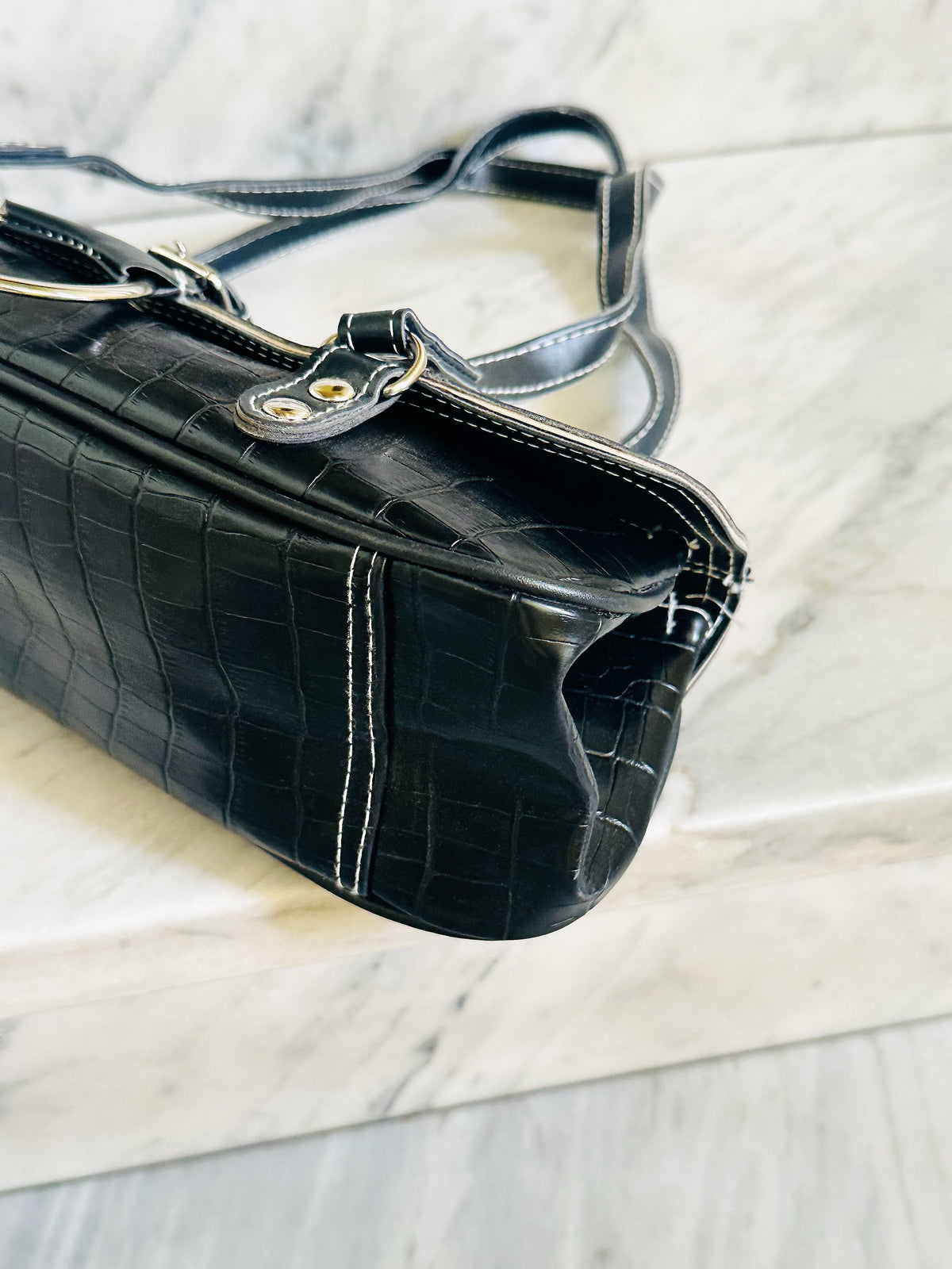 Borsa Baguette Vintage Y2K Nera Effetto Cocco Shoulder Bag