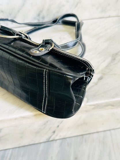 Borsa Baguette Vintage Y2K Nera Effetto Cocco Shoulder Bag