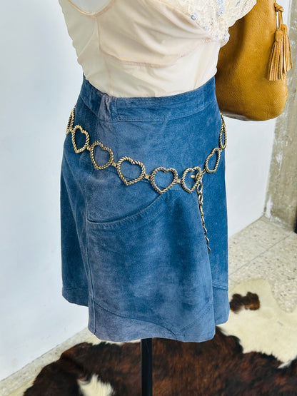 Gonna vintage in vera pelle scamosciata blu