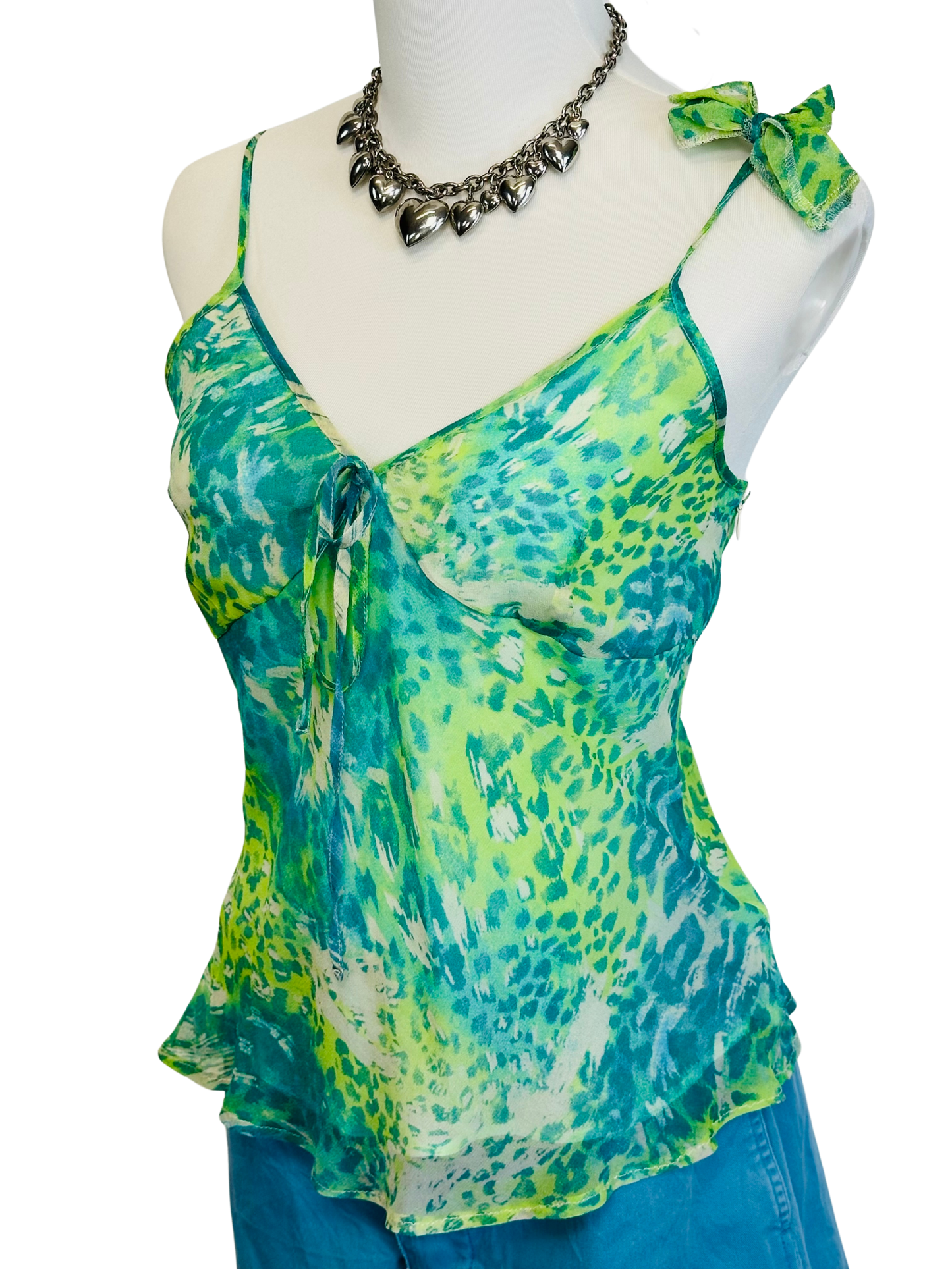 Top vintage in pura seta fantasia animalier