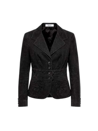 PRADA - Giacca Blazer Vintage Nera con Vita Strutturata