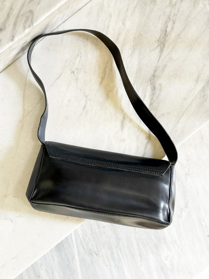 Borsa baguette vintage in pelle blu notte