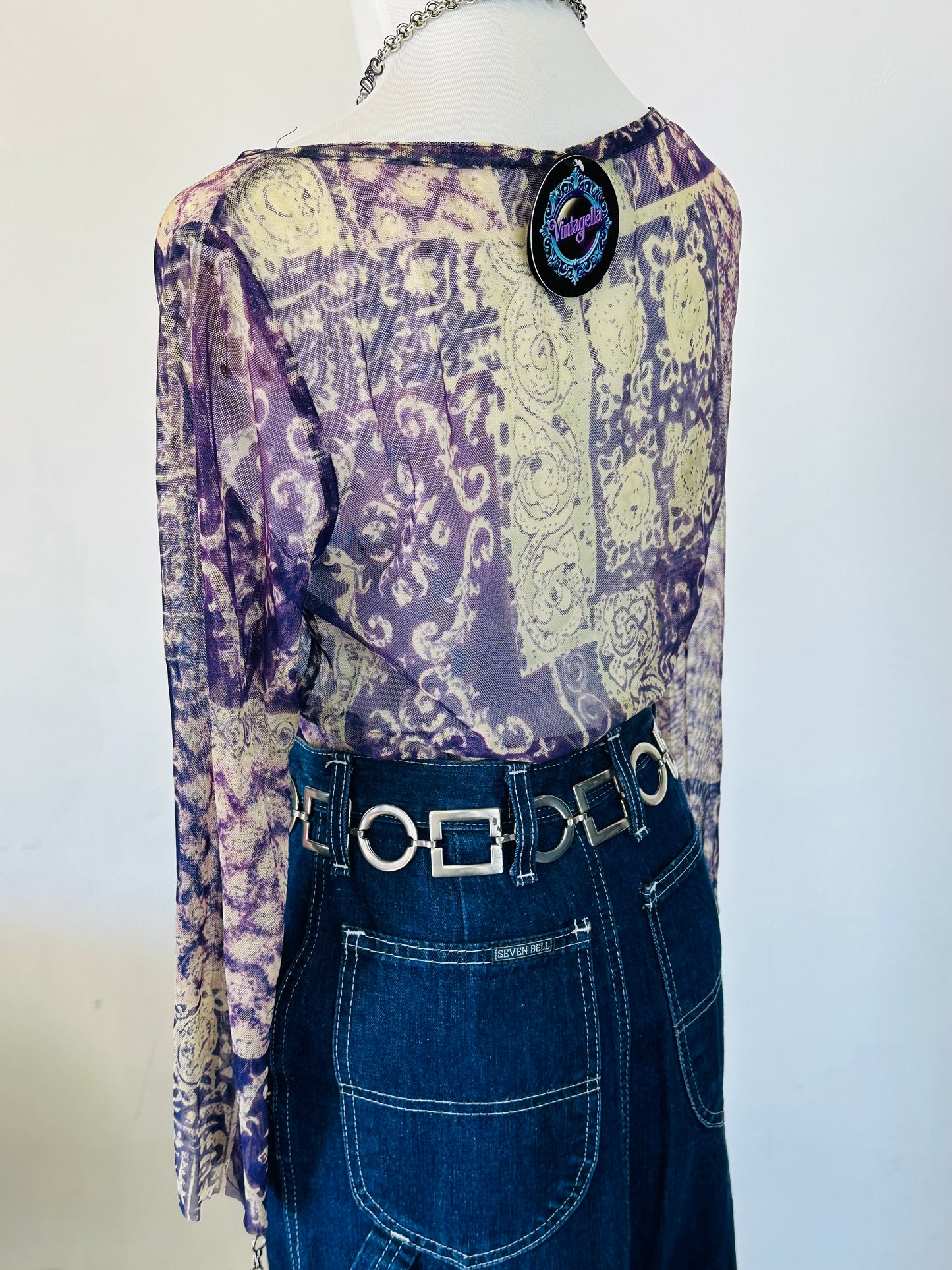 Top in Micromesh Patchwork Viola – Anni 2000 Revival