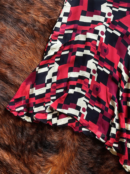Gonna vintage Pura Seta con fantasia geometrica – Made in Italy