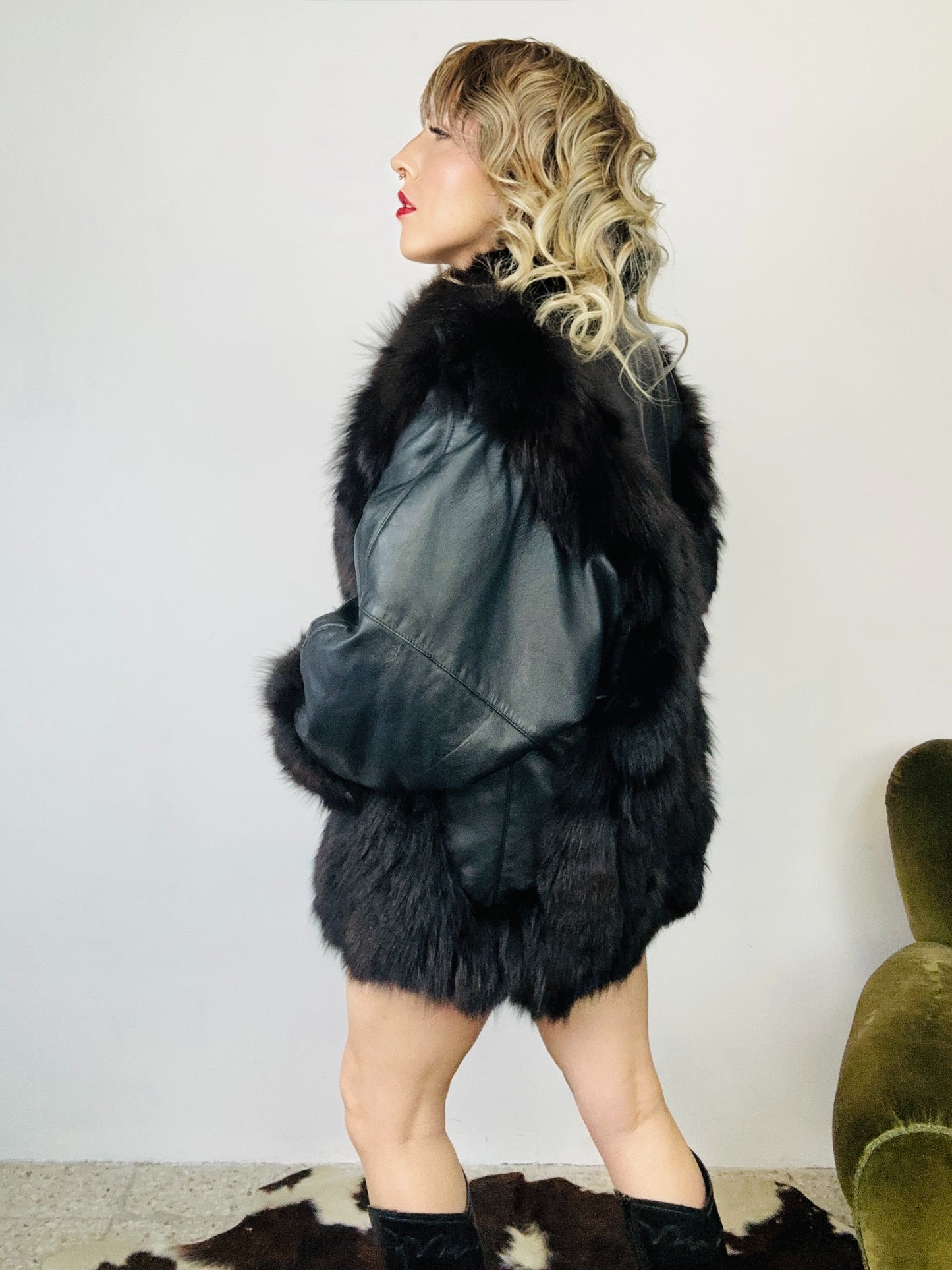Pelliccia Vintage in Volpe Nera e Pelle