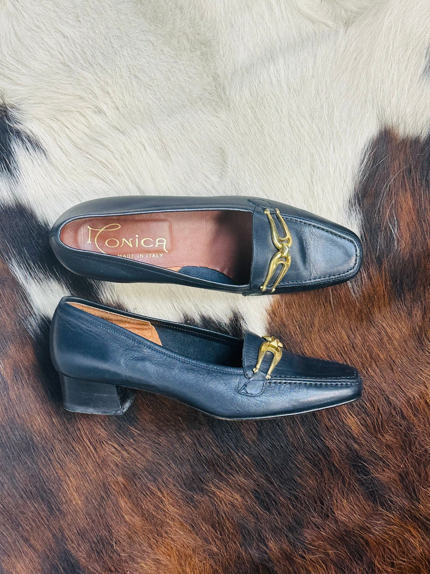 Mocassini Vintage in Pelle Blu con Fibbia Oro | Made in Italy | Tg 36