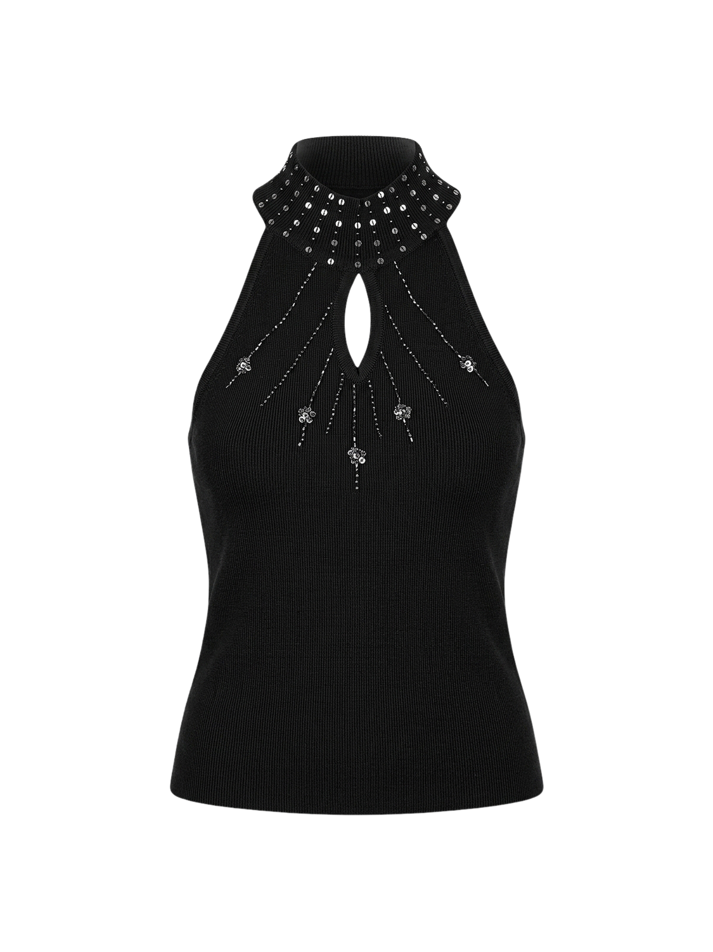 Top halter nero embellished con strass Y2K