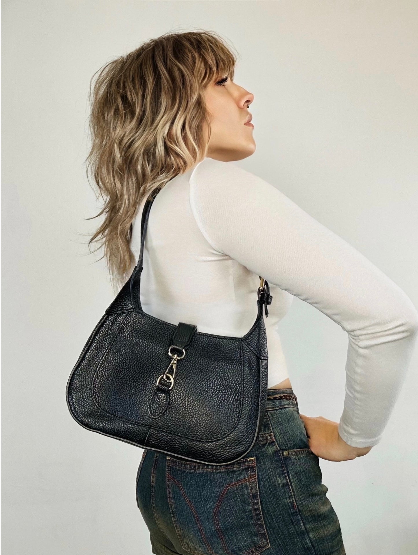 Borsa a Spalla in Pelle Nera Jackie ispired – Vintage Y2K