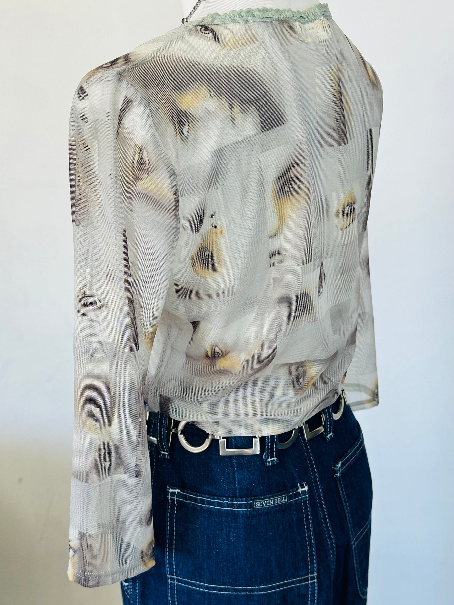 Top in Micromesh “Occhi” Stampato – Anni 2000 Y2K Style