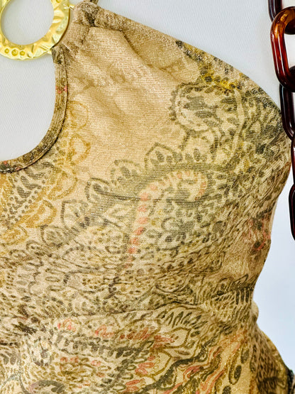 Top Halter Vintage con Stampa Paisley & Anello Gioiello – Anni 2000 Y2K Rodeo Style