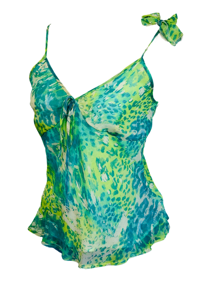 Top vintage in pura seta fantasia animalier