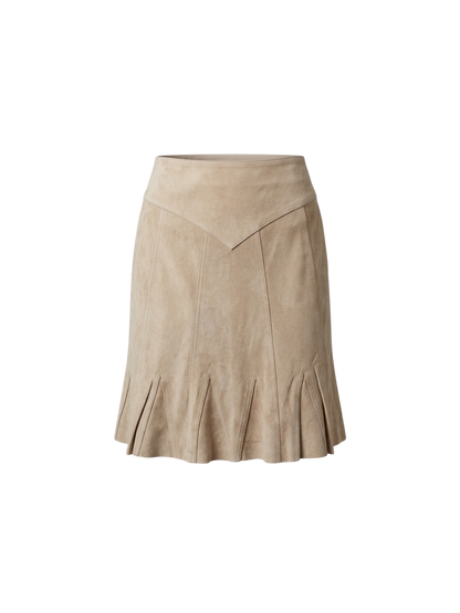 Gonna in pelle scamosciata beige