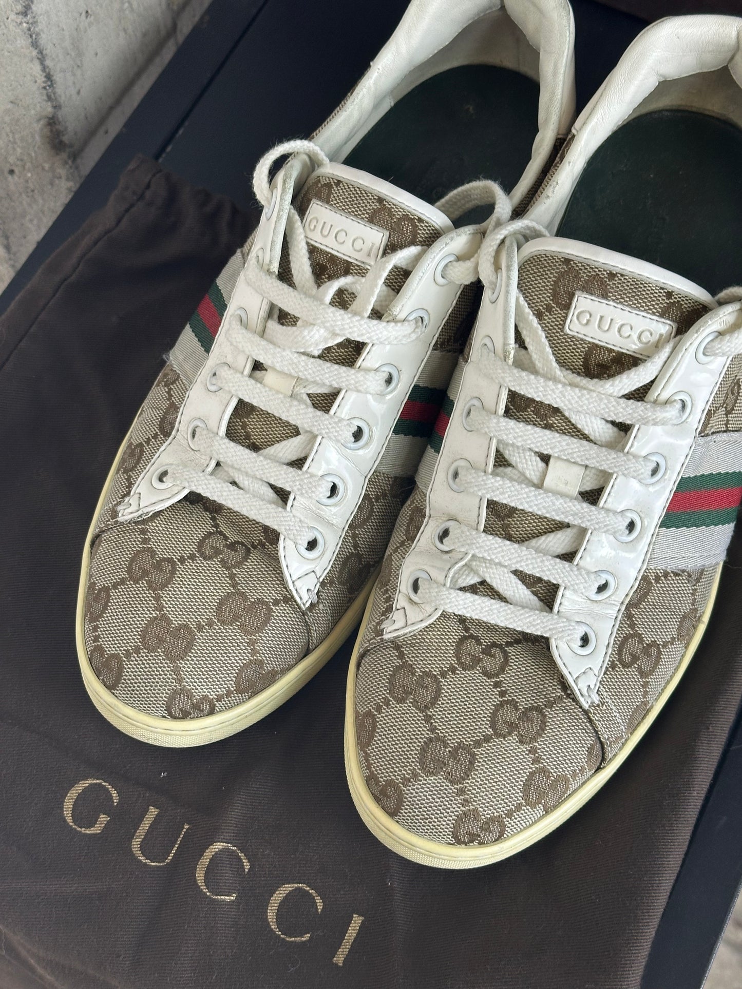 GUCCI - Sneakers GG Monogram Tela & Pelle – Vintage Originali con Box | Tg 38
