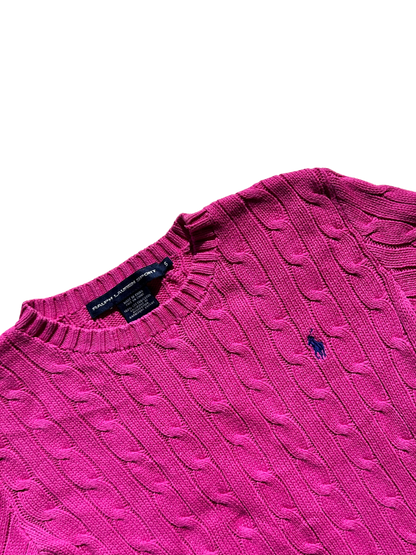 POLO RALPH LAUREN - Pullover pink flamingo con trecce