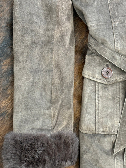 Cappotto lungo pelle scamosciata e pelliccia
