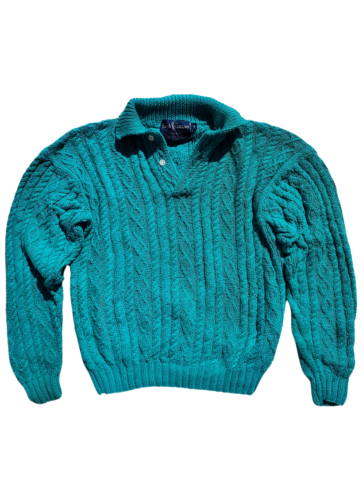POLO RALPH LAUREN - Pullover turchese con trecce