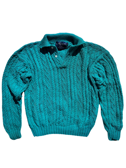 POLO RALPH LAUREN - Pullover turchese con trecce
