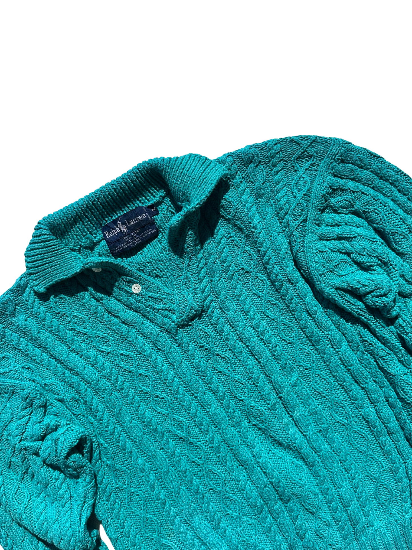 POLO RALPH LAUREN - Pullover turchese con trecce