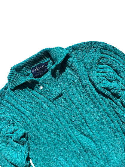POLO RALPH LAUREN - Pullover turchese con trecce
