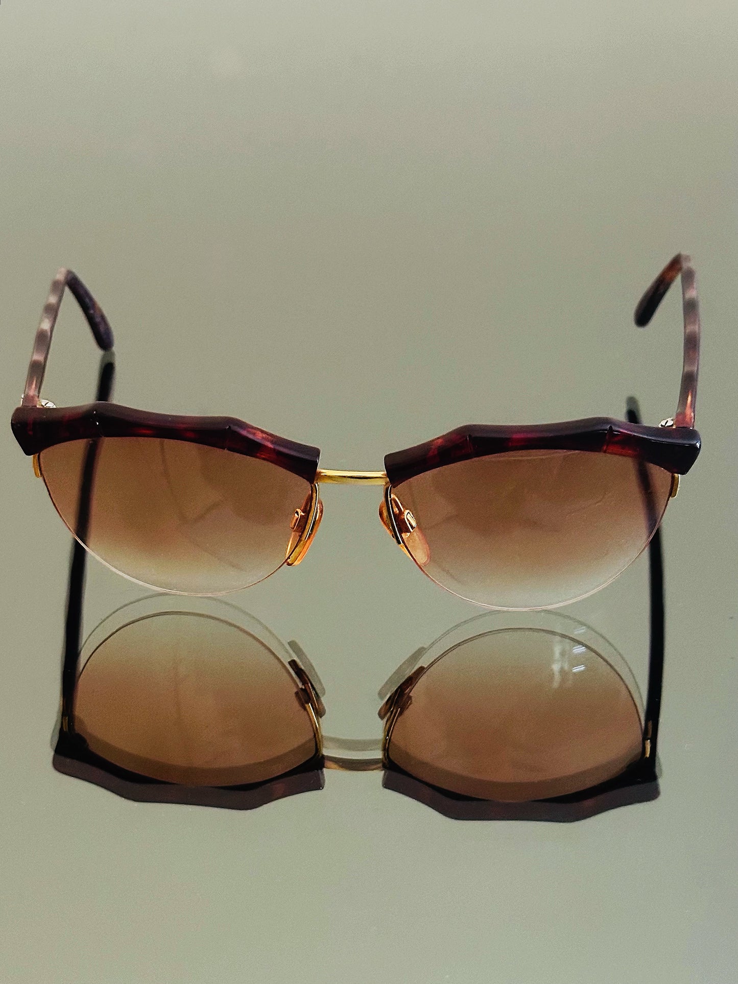 VALENTINO –  Occhiali Da Sole Vintage – Semi Rimless Bordeaux & Oro – Made in Italy
